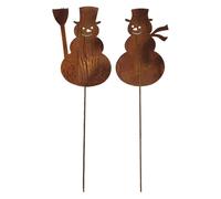 Omgoods - Juego de 2 estacas de metal con forma de muñeco de nieve para jardín, 65 cm