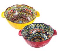 Omgoods - Juego de 2 platos para el desayuno/cuencos para sopa de colores, con asas, estilo bohemio