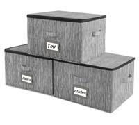 Omgoods - Juego de 3 cajas de almacenamiento con tapas y soporte para etiquetas, ideales para ropa