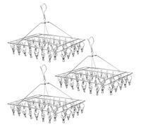 Omgoods - Juego de 3 perchas para calcetines de acero inoxidable con 120 clips - A prueba de viento y giratorias
