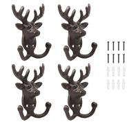 Omgoods - Juego de 4 ganchos de pared decorativos de metal - Ciervo - Gris oscuro