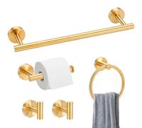 Omgoods - Juego de 5 accesorios para baño en color dorado, acero inoxidable: barra para toallas, aro, ganchos y soporte para papel higiénico