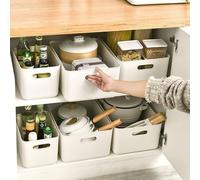 Omgoods - Juego de 6 cajas de almacenamiento - Cajas de almacenamiento con tapa - Cestas de almacenamiento con asa - Cajas de almacenamiento apilables - Plástico duradero - Dimensiones: 36,5 x 26 x 16