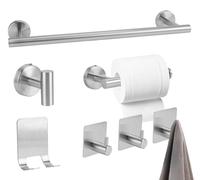 Omgoods - Juego de accesorios para baño de acero inoxidable, 7 en 1, autoadhesivo