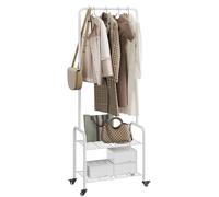 Omgoods - Perchero de metal con ruedas y 2 compartimentos de almacenamiento, 61 x 32 x 176 cm, blanco