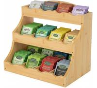 Omgoods - Porta tazas que ahorra espacio - Bambú - Organizador de bolsitas de té - Estante de almacenamiento vertical - 12 compartimentos - 30,7 x 25 x 20,5 cm - Organizador de bolsitas de té
