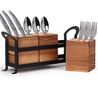 Omgoods - Soporte de cubiertos de madera con 3 compartimentos extraíbles