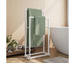 Omgoods - Soporte de toallas independiente con 2 barras - Accesorio de baño elegante en color blanco
