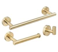 Omgoods - Soporte para papel higiénico 3 en 1 - Porta toallas - Porta toallas de pared - Acabado dorado cepillado - Acero inoxidable - Duradero - Accesorios para baño