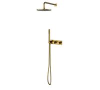 OMNIRES Contour - Juego de ducha con grifo empotrado, con cuerpo, diámetro 25 cm, oro cepillado SYSCT10GLB