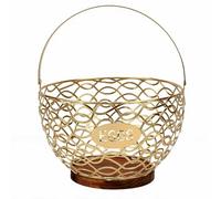 Omquot Cesta de Alambre para Huevos Resistente Al óxido con Base de Madera para Cocina, Cesta de Recogida Segura de Huevos para Gallinero, 8,1x5,5x4,7 Pulgadas (Oro)