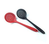 Omquot - Espumadera con ranura de silicona, colador ligero para aceite de cocina y verduras, cucharón de mango largo para ollas y estufas antiadherentes, material de nailon (Negro)