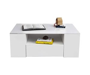 Omquot Mesa de Centro Rectangular Moderna de Alto Brillo con Fácil Mantenimiento, Escritorio de Almacenamiento Resistente y Duradero para Sala de Estar, Uso de Oficina, Muebles Blancos Elegantes