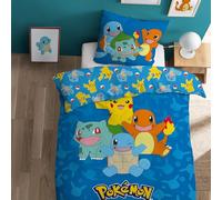 OMYDREAM Pokemon Goodbye Juego de cama infantil para 1 persona | 100% algodón | Oeko-TEX | Funda nórdica de 140 x 200 cm + funda de almohada de 63 x 63 cm | Estampado reversible para niño | Azul