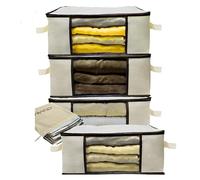 ONAAM Cajas de Almacenaje Plegables 35L - Organizadores de Ropa y Armario, Bolsas de Tela Resistentes con Cremallera, Ventana y Asas - Almacenamiento Bajo Cama para Hogar y Mudanzas - Pack de 4