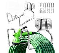 Onader Soporte de manguera de acero inoxidable, 2 unidades | Soporte para manguera de jardín de metal resistente para montaje en pared, ideal para manguera de agua, cable de extensión