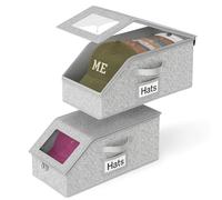 Oncpcare Paquete de 2 cajas de almacenamiento para gorras de béisbol, organizador de sombreros plegable resistente con tapa transparente, capacidad para hasta 12-15 sombreros, solución de armario que