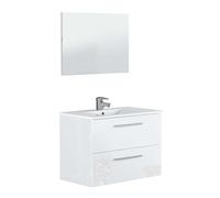 Miroytengo Mueble de Baño Suspendido Aruba Estilo Contemporáneo en Color Blanco con 2 Cajones y Espejo 80x45x57 cm (Lavabo Opcional) White - without sink Sin sink