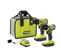 ONE+ Kit combinado de 2 herramientas inalámbrico de 18 V con taladro/destornillador, destornillador de impacto, (2) baterías de 1.5 Ah y cargador (PCL1200K2)