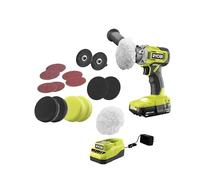 ONE+ - Kit de pulidor/lijadora inalámbrica de 18 V con batería de 2.0 Ah, cargador y juego de accesorios de pulidor/lijadora de 8 piezas