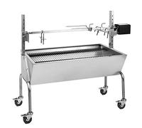 oneConcept Asador Giratorio Barbacoa, Parrilla Giratoria 2 en 1, Asador Barbacoa Electrico, Parrilla Cerdo Grande con Ruedas, Pollos Giratorio Rejilla Acero Inoxidable y Bandeja Cenizas