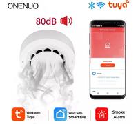ONENUO Tuya-Detector de humo con WiFi, Sensor fotoeléctrico, alarma contra incendios, sistema de seguridad para la cocina del hogar, funciona con la aplicación Smart Life