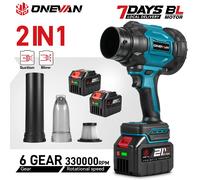 ONEVAN 3500W 350M/S Soplador eléctrico sin escobillas, herramienta eléctrica inalámbrica para soplado de hojas, nieve y aspiración de polvo, compatible con batería Makita de 18V Without Battery