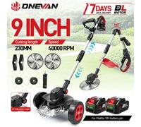 ONEVAN Cortadora de Césped Eléctrica Inalámbrica de 9 Pulgadas y 40000 RPM, Plegable, Recortadora de Césped para Jardín, Herramienta de Corte con Batería de 18V Compatible con Makita 2 Battery Set