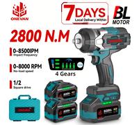 ONEVAN-llave de impacto eléctrica inalámbrica sin escobillas, destornillador de alto Torque, herramienta eléctrica para Pin de batería Makita de 18V, 2800N.M 2 Battery SetA
