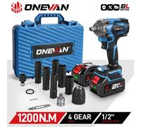 ONEVAN-llave de impacto eléctrica sin escobillas, 1200N.m, destornillador eléctrico inalámbrico de 1/2 pulgadas, herramienta de taladro para Pin de batería Makita de 18V 2Battery-12Pcs set