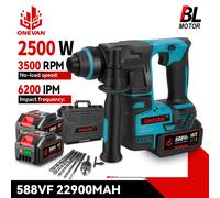 ONEVAN-martillo eléctrico sin escobillas de 27MM, taladro de impacto, martillo rotativo multifunción inalámbrico, herramienta eléctrica para Pin de batería Makita de 18V 2Battery-8Pcs set