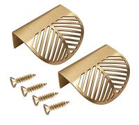 Oneyijun 2 tiradores decorativos de latón dorado con forma de hoja para cajones de cocina, cajones con tornillos para baño, dormitorio (60 mm, estilo 1)
