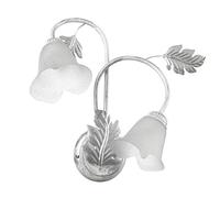 ONLI Aplique 2 luces de metal cepillado. 2 x E14. Decoración con hojas, calas de cristal blanco satinado, plata