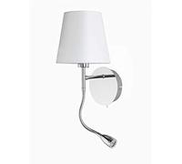 ONLI Aplique de metal cromado y pantalla de tela blanca. Foco LED flexible integrado con interruptor en la base
