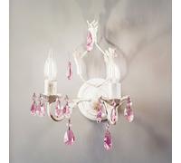 ONLI Aplique de pared Kate 2 luces, blanco, cristales rosas