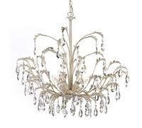 ONLI Cesta Lámpara de Techo de 5 Luces de Metal Marfil Cepillado Dorado con Gotas de Cristal Colgantes, Blanco Perla (ral 1013)
