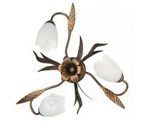 onli forjada - Plafón de Techo 3 Luces, Cristal Mate Color blanco, Metal Marrón spennelato Oro