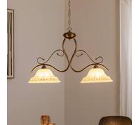 ONLI Lámpara colgante BILIARDO GIORGIO, crema/bronce, cristal/hierro 2 luces.