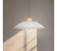 ONLI Lámpara colgante OHANA, cristal opalino, madera de roble, Ø 40 cm, E27