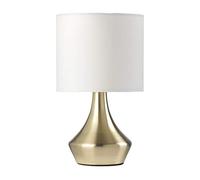 ONLI Lámpara de mesa dorada de metal satinado y pantalla de tela blanca de 6 W