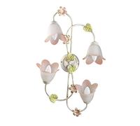 onli plafón 4 luces de metal blanco y dorado decorada con hojas verdes y flores rosa