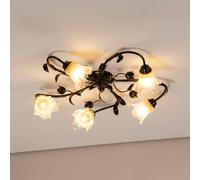 ONLI Plafón Arianna, color bronce, 5 luces, hierro, cristal