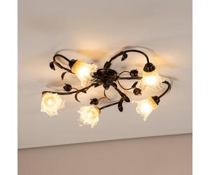 ONLI Plafón Arianna, color bronce, 5 luces, hierro, cristal