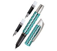 Online Campus - Juego de pluma estilográfica ergonómica + bolígrafo de tinta + bolígrafo de tinta + pluma estilográfica para la escuela, tinta turquesa para estudiantes, mango intercambiable de 3