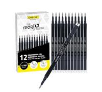 Online MagiXX - Recambio de tinta borrable (12 unidades, 0,7 mm, compatible con todos los sistemas comunes, para bolígrafos borrables, bolígrafos de gel, tinta de gel, recambio intercambiable)