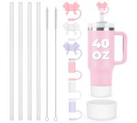 Onlyesh Stanley Cup Accesorios, 4 pajitas para Stanley Cup 40/30oz, 6 piezas de cubierta para pajita, 2 cepillos de limpieza, 1 funda de silicona, pajitas reutilizables 30 cm × 1 cm