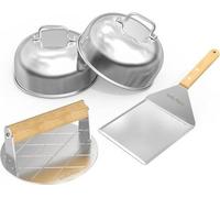 Onlyfire: Juego de 4 utensilios de acero inoxidable para barbacoa, set de herramientas para parrilla que incluye una espátula, una prensa para hamburguesas, 2 recipientes para fundir queso y accesorio