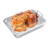 Onlyfire Tostador de Acero Inoxidable para Hornear con Rejilla en U, lata Metálica para Asar Antiadherente con Rejilla, lata para Asar para Pollo/Pavo/Aves de Corral/Verduras