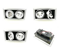 ONSSI Proyector LED 40W Foco de Techo Doble Cabeza Banco Cálido 3000k Marco Plata Rectangular 350mm x 195mm Empotrado Iluminación Comercial