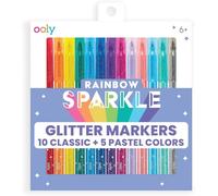 Ooly Rainbow Sparkle - Juego de 15 marcadores con purpurina, incluye 5 marcadores de color pastel y 10 marcadores de color clásico, marcador brillante y brillante para niños, punta de 2 mm para líneas